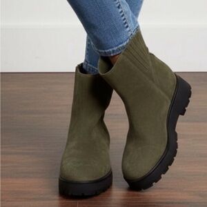 Vince Camuto Moto Boots – Army/Sage Green Suede Leather – Size 6.5